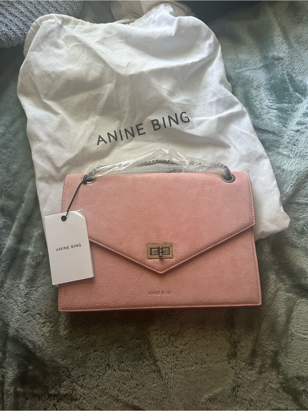 Anine Bing Pink Suede Envelope Shoulder Bag